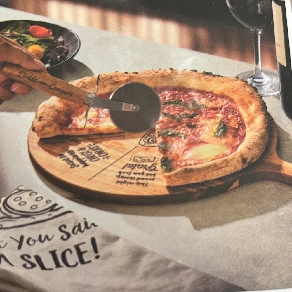 Hammer + Axe Pizza Party Tool Set Wooden Pizza Cutting Board, Pizza Cutter Towel